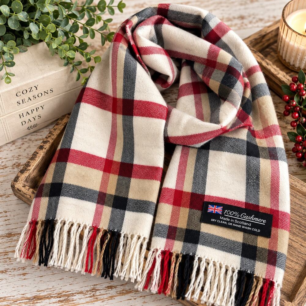 100% Cashmere Plaid Scarf Made in Scotland Old Money British Country